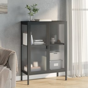 fekete üveg és acél tálalószekrény 75 x 35 x 105 cm