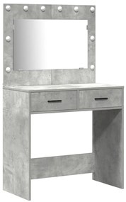3 darabos sminkasztal szett LED-del, beton szürke, mérnöki fa