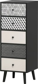 HOMCOM Geometrikus Mintázatú 5-Fiókos Komód, Modern Bútor Hálószobába és Előszobába, 40x40x111.5cm Fekete Szürke | Aosom