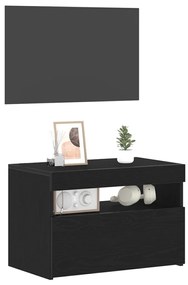 TV-szekrény LED világítással, fekete tölgy színben, 60x35x40 cm, összeszerelt fa