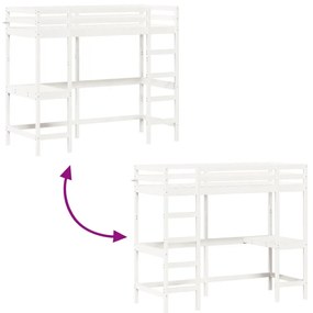 fehér tömör fenyőfa galériaágy íróasztallal 80 x 200 cm