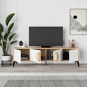 Fehér-natúr színű TV-állvány tölgyfa dekorral 180x51 cm Vae – Marckeric