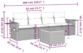 5 részes fekete polyrattan kerti kanapészett párnákkal