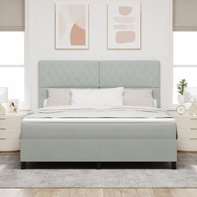 Boxspring ágy matraccal &amp; LED világítással, világosszürke, 180x200 cm, bársonyos