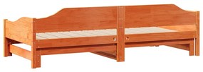 viaszbarna tömör fenyőfa kihúzható kanapéágy 90 x 200 cm