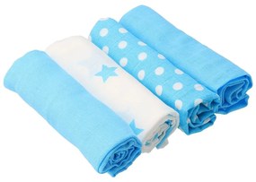 Pamut tetra pelenka New Baby Softy nyomtatott mintával  70 x 70 cm 4 db fehér-türkiz