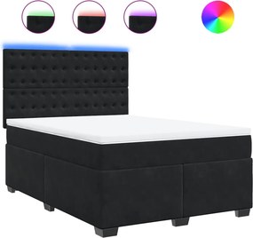 vidaXL fekete bársony rugós ágy matraccal 160x200 cm