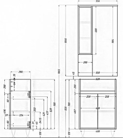 Bianca Plus 55 fürdőszoba bútor felsőszekrény, magasfényű fehér színben, jobbos nyitásirány