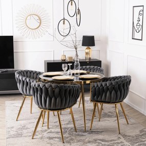 Elegáns Szürke Bársony Étkezőszék Arany Lábbal. CAPI