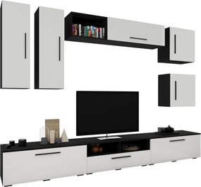 Kos V1 nappali szekrénysor, Fekete / Fényes fehér, MDF, 285 cm