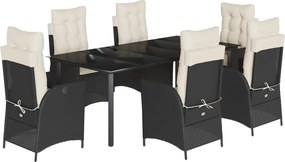 vidaXL 7 részes fekete polyrattan kerti étkezőgarnitúra párnával