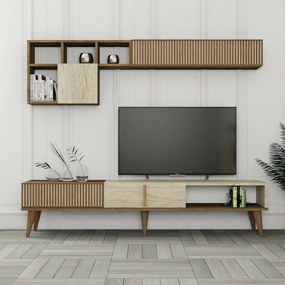 Milan Walnut and Travertine TV fal