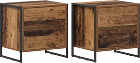 vidaXL Éjjeli asztal fiókkal 2 pcs Öreg fa 50 x 39.5 x 50 cm Faanyag