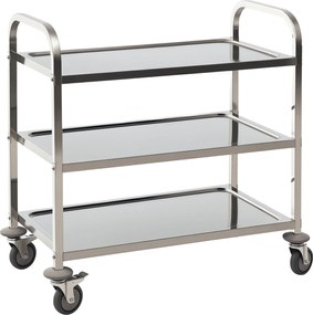 HOMCOM Rozsdamentes Acél Konyhai Kocsi Kerekekkel Trágyákkal és 2 Karos Megoldás Étkezőbe és Nappaliba 85x45x90 cm Ezüst | Aosom