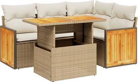 vidaXL 5 részes bézs polyrattan kerti ülőgarnitúra párnákkal