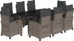 vidaXL 9 részes szürke polyrattan kerti étkezőgarnitúra párnával
