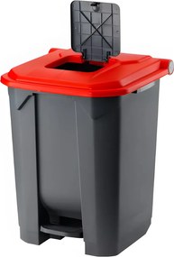 Planet Szelektív hulladékgyűjtő konténer, műanyag, pedálos, antracit, piros, 50L