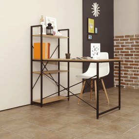 VEINA számítógépasztal 3 polcos tárolóállvánnyal, 120 x 60 cm-es asztallappal, tölgy/fekete