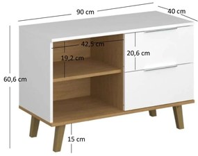 Komód Nickole 2S/90  (fehér + kőtölgy). 1053083