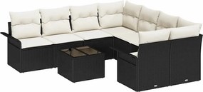 vidaXL Kerti Kanapé Szett 9 pcs Fekete Poli rattan