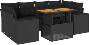 vidaXL 7 részes fekete polyrattan kerti ülőgarnitúra párnával