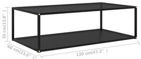 Fekete edzett üveg dohányzóasztal 120 x 60 x 35 cm