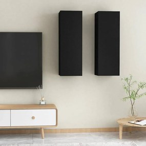 2 db fekete forgácslap TV-szekrény 30,5 x 30 x 90 cm