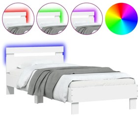 fehér ágykeret fejtámlával és LED-világítással 75 x 190 cm