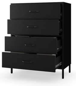 Fekete fém komód fiókokkal és lábakkal – CARLA Modern 800 x 1015 x 400 mm