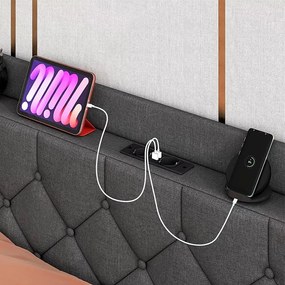 Fém ágykeret LED világítással, töltőállomással