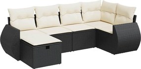 vidaXL 6 részes fekete polyrattan kerti ülőgarnitúra párnákkal
