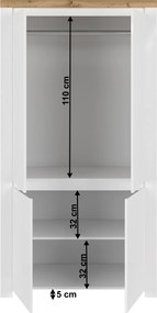 Szekrény 4D, fényes fehér/wotan tölgy, VILGO