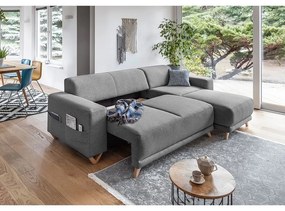 Szürke kinyitható-tárolóhelyes sarokkanapé Classy Sophie – Miuform