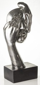 Bond design ezüst emberi arc kézekkel műanyag mellszobor asztali dekoráció fekete talpon 54x23x14cm