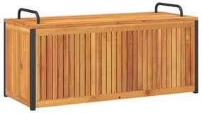 tömör akácfa és acél kültéri párnatartó láda 110x45x42/53 cm