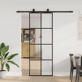 Fekete ESG üveg tolóajtó fémszerelvény-szettel 76x205 cm