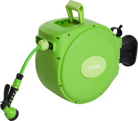 Outsunny 20 m-es Retraktálható Kerti Locsoló Hengere, 180°-ban Forgatható Fali Locsoló Hengere, Automatikus Locsoló Hengere Műanyagból, Zöld | Aosom