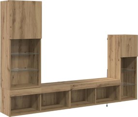 vidaXL TV Fali Egységek LED -es lámpákkal 4 pcs Artisan tölgy Faanyag