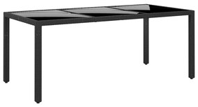 vidaXL fekete polyrattan és edzett üveg kerti asztal 190 x 90 x 75 cm