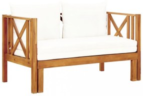 kétszemélyes tömör akácfa kerti pad párnákkal 122 cm