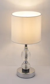 Globo 24136T Asztali lámpa króm, textil fehér, üveg-kristály, áttetsző, kapcsolóval, Ø:210, M:470, izzó nélkül 1xE14 40W 230V