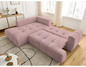Rózsaszín kinyitható-tárolóhelyes sarokkanapé (bal oldali-L alakú) Fuji – Bobochic Paris