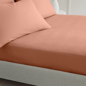 Terrakotta színű gumis pamut-perkál lepedő 150x200 cm Cotton Percale – Bianca
