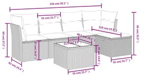 6 részes világosszürke polyrattan kerti ülőgarnitúra párnákkal