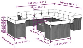 14 részes fekete polyrattan kerti ülőgarnitúra párnákkal