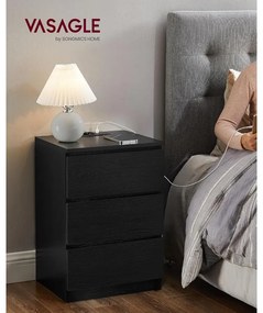 VASAGLE Éjjeliszekrény 2 darabos szett, 2 hálózati aljzattal és 2 USB-porttal, fekete színben