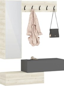 Diego előszobafal, Fehér tölgy / Antracit, 140 x 28 x 180 cm