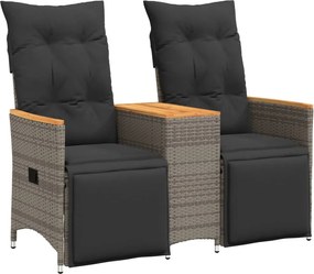 vidaXL 2 személyes szürke polyrattan dönthető kerti kanapé asztallal
