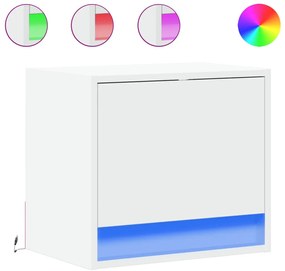 2 db fehér falra szerelhető éjjeliszekrény LED-világítással