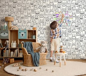 Holden Decor Adventure Awaits Colour-Me Cats fehér-fekete cicás papír tapéta – 14070